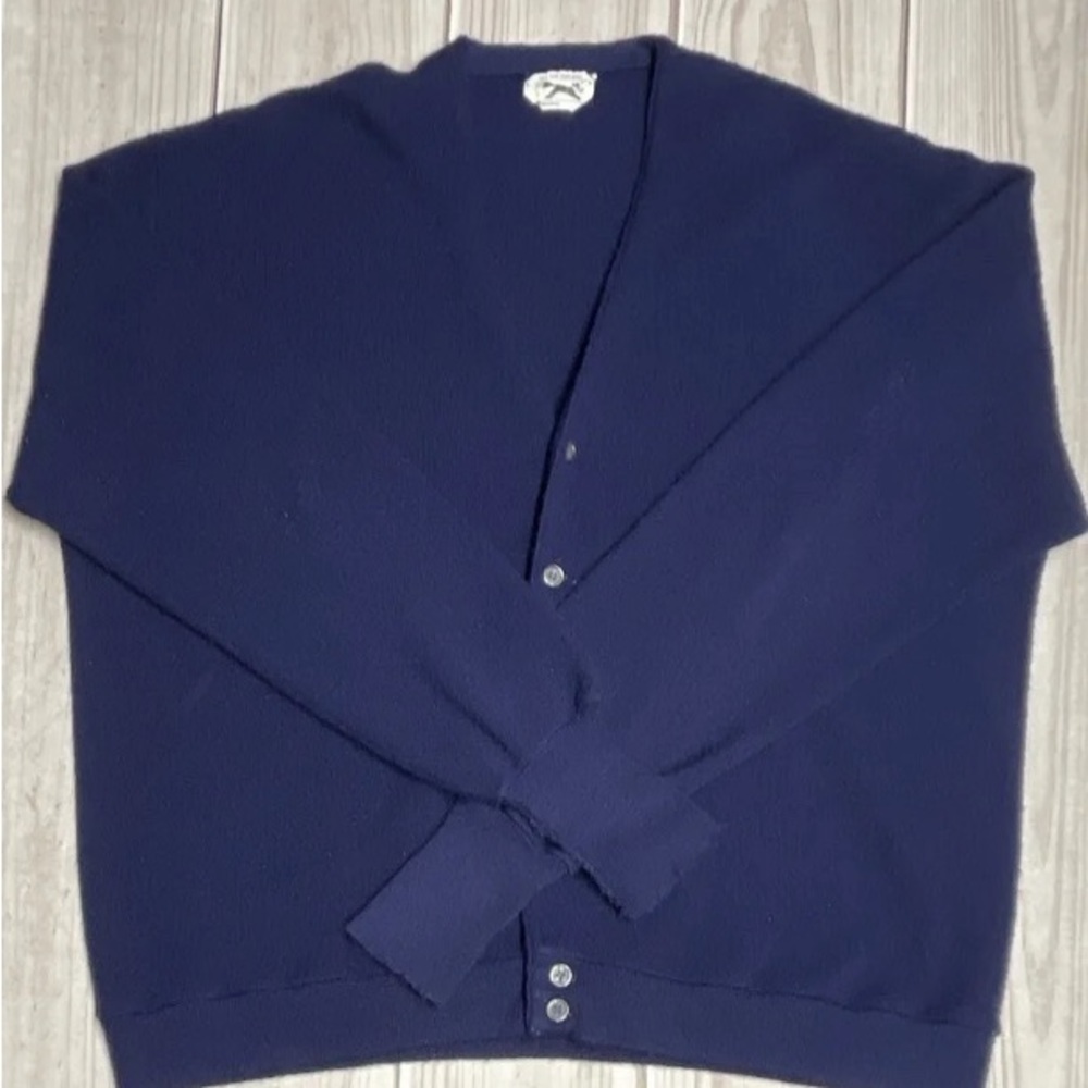 Vintage Fox Sweater JC Penney Men’s V Neck Cardigan Sweater Blue See Measurement